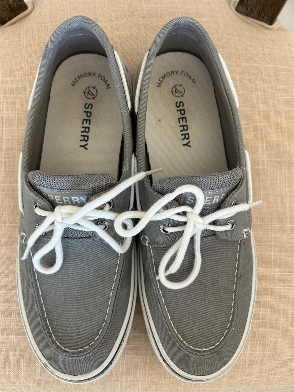 Sperry Men's Gray Canvas 2-Eye Boat Shoes with White Laces